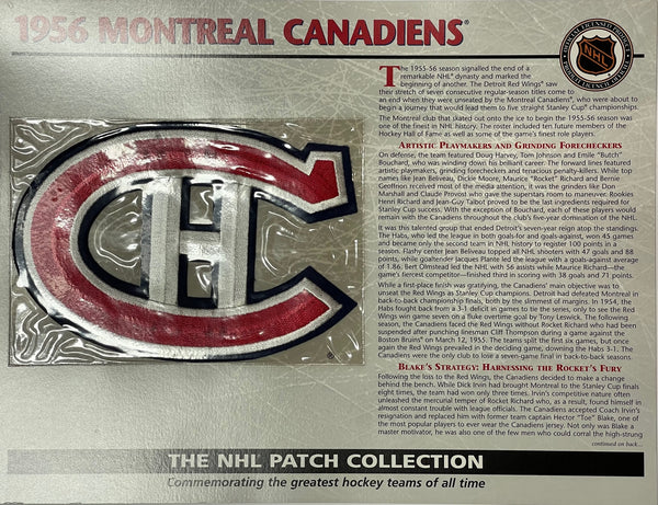 NHL 1956 Montreal Canadiens Official Patch on Team History Card