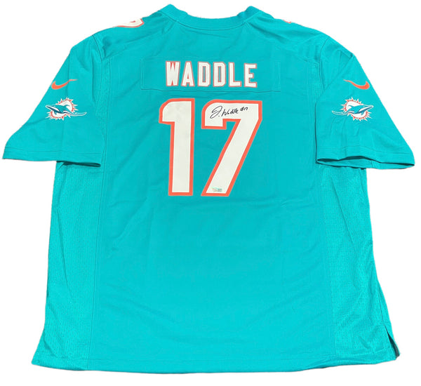 Jaylen Waddle Miami Dolphins Signed Autographed Aqua #17 Jersey –