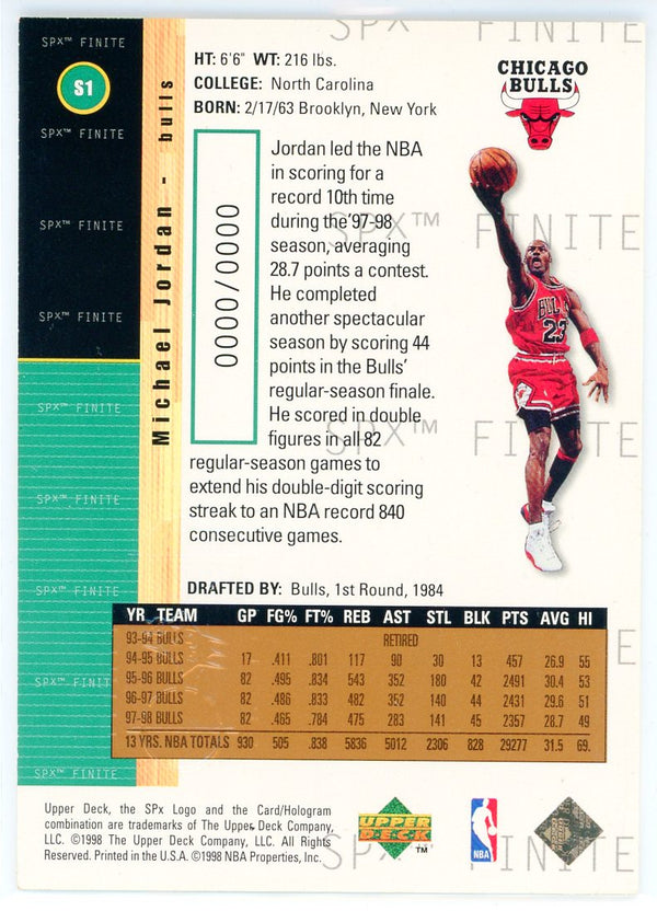 Michael Jordan 1998 Upper Deck SPx Sample Card #S1 | Hollywood