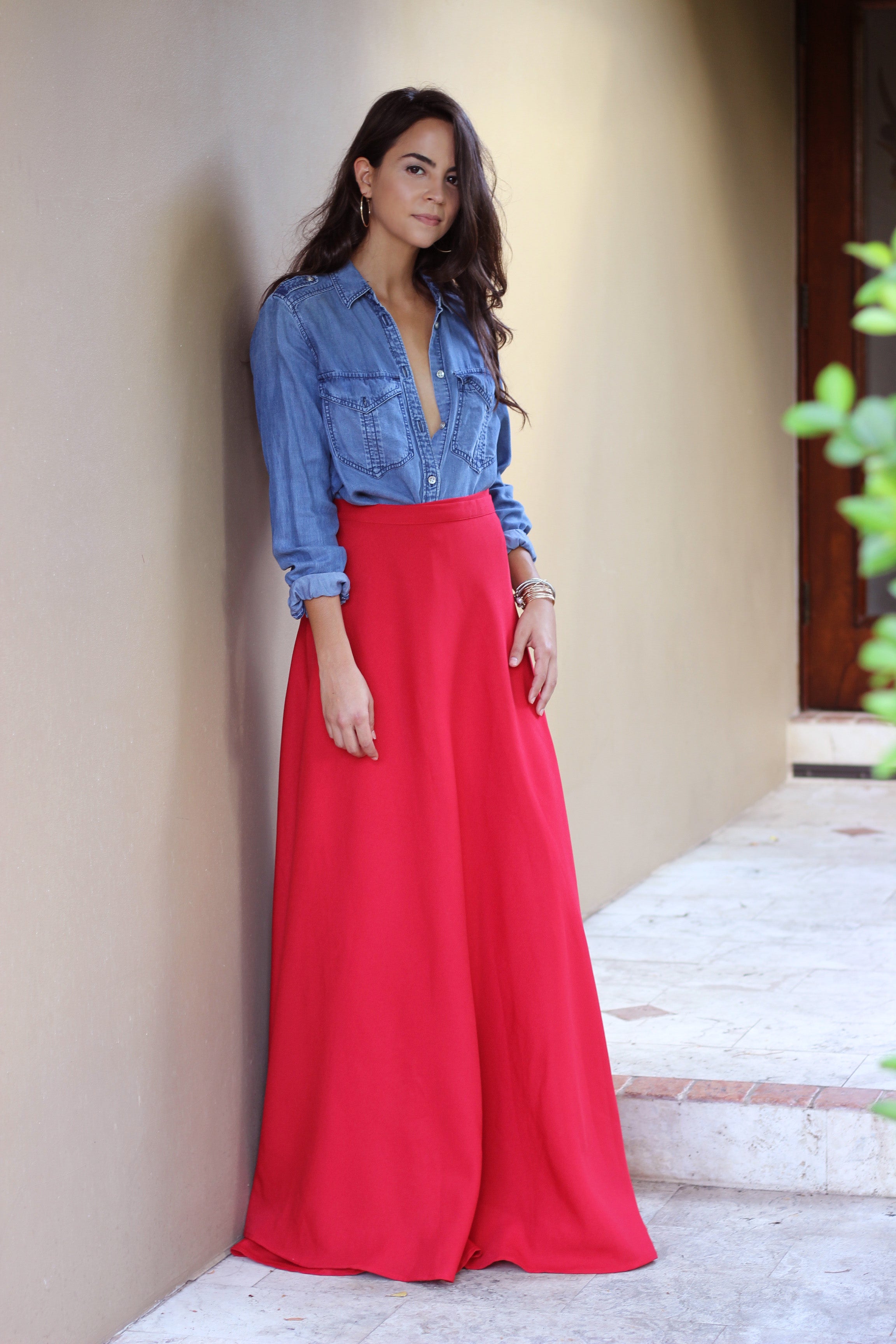 maxi skirt red