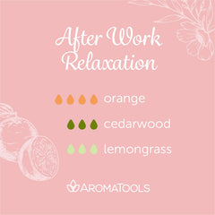 "After Work Relaxation" Diffuser Blend. Features orange, cedarwood and lemongrass essential oils.