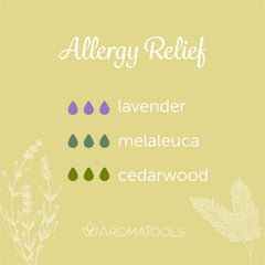 "Allergy Relief" Diffuser Blend. Features lavender, melaleuca and cedarwood essential oils.