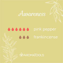 "Awareness" Diffuser Blend. Features pink pepper and frankincense essential oils.