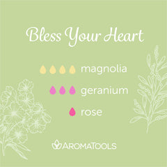 "Bless Your Heart" Diffuser Blend. Features magnolia, geranium, and rose essential oils.