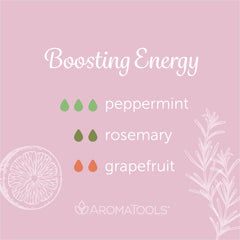 "Boosting Energy" Diffuser Blend. Features peppermint, rosemary and grapefruit essential oils.