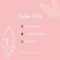 "Calm Pets" Diffuser Blend. Features lavender, cedarwood and vetiver essential oils.