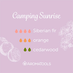 "Camping Sunrise" Diffuser Blend. Features Siberian fir, orange and cedarwood essential oils.