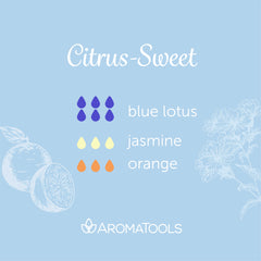 "Citrus-Sweet" Diffuser Blend. Features blue lotus, jasmine and orange essential oils.