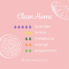 "Clean Home" Diffuser Blend. Features lavender, lemon, melaleuca, orange, and peppermint essential oils.