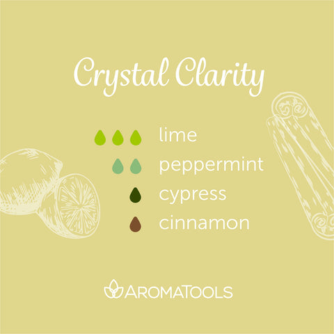"Crystal Clarity" Diffuser Blend. Features lime, peppermint, cypress, and cinnamon essential oils.