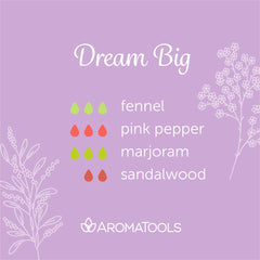 "Dream Big" Diffuser Blend. Features fennel, pink pepper, marjoram, and sandalwood essential oils.