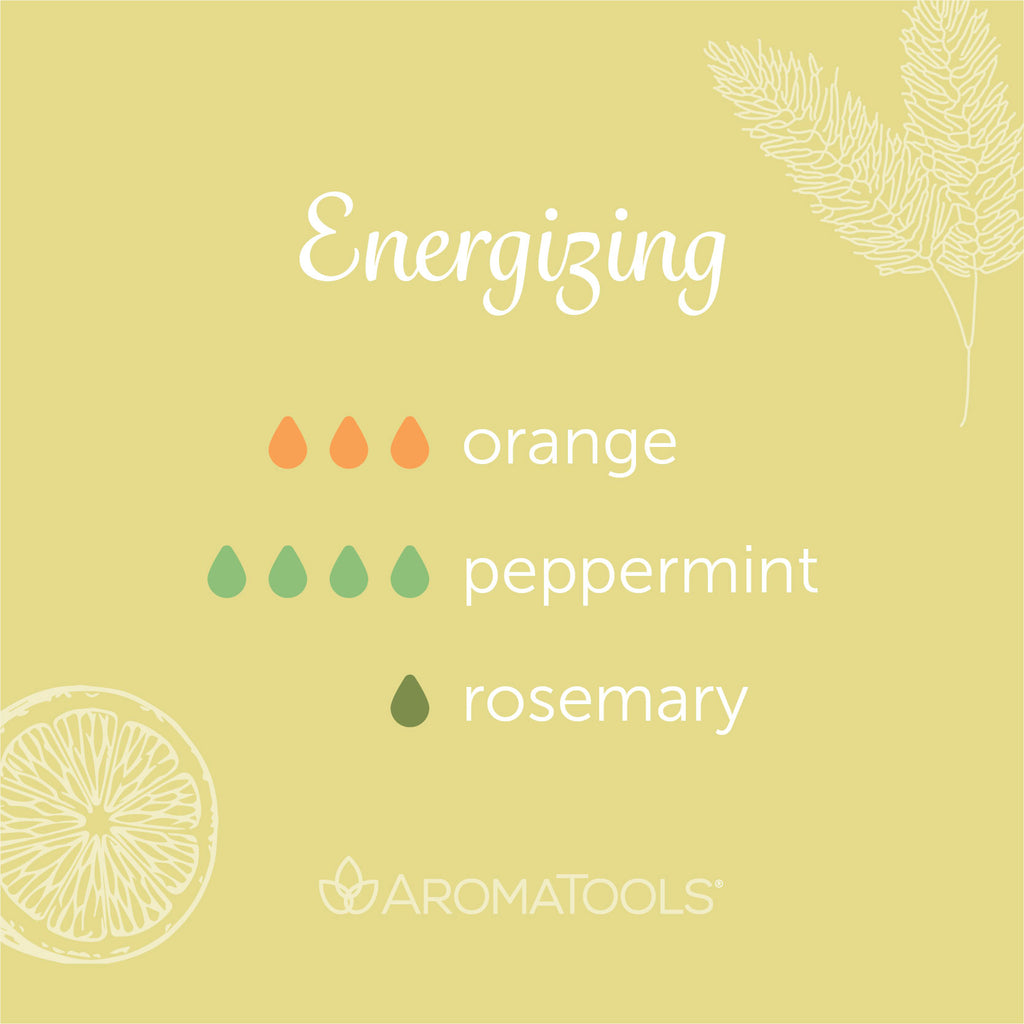 "Energizing" Diffuser Blend. Features orange, peppermint, and rosemary essential oils.