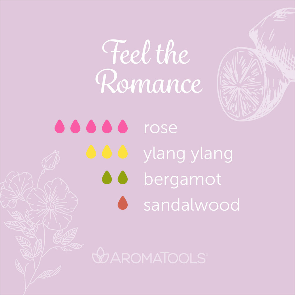 "Feel the Romance" Diffuser Blend. Rose, ylang ylang, bergamot, sandalwood essential oils.