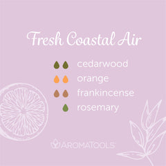 "Fresh Coastal Air" Diffuser Blend. Features cedarwood, orange, frankincense, and rosemary essential oils.