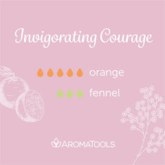 "Invigorating Courage" Diffuser Blend. Features lavender and orange essential oils.