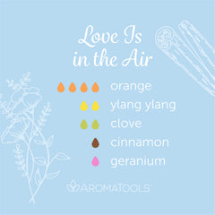 "Love Is in the Air" Diffuser Blend. Features orange, ylang ylang, clove, cinnamon, and geranium essential oils.