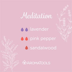 "Meditation" Diffuser Blend. Features lavender, pink pepper, and sandalwood essential oils.
