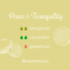 "Peace & Tranquility" Diffuser Blend. Features bergamot, coriander, and grapefruit essential oils.