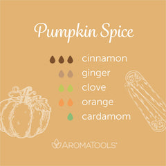 "Pumpkin Spice" Diffuser Blend. Features cinnamon, ginger, clove, orange and cardamom essential oils.