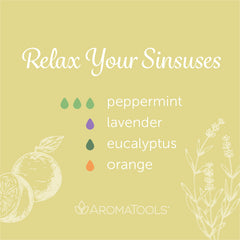 "Relax Your Sinuses" Diffuser Blend. Features peppermint, lavender, eucalyptus and orange essential oils.