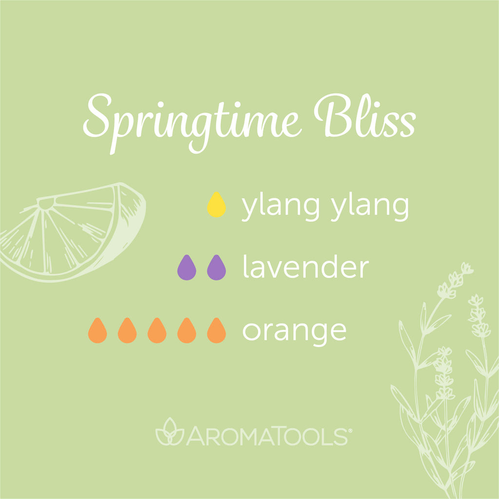 "Springtime Bliss" Diffuser Blend. Features ylang ylang, lavender, and orange essential oils.