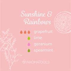 "Sunshine & Rainbows" Diffuser Blend. Features grapefruit, lime, geranium and spearmint essential oils.