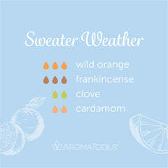 "Sweater Weather" Diffuser Blend. Features orange, frankincense, clove, and cardamom essential oils.