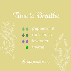 "Time to Breathe" Diffuser Blend. Features peppermint, melaleuca, lavender and thyme essential oils.