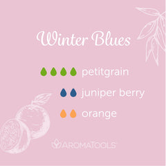 "Winter Blues" Diffuser Blend. Features petitgrain, juniper berry and orange essential oils.