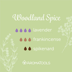 "Woodland Spice" Diffuser Blend. Features lavender, frankincense, and spikenard essential oils.