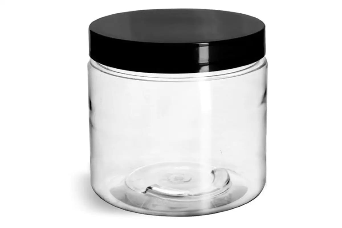 16 Pack 500ml 16 oz Empty Clear Plastic Jars with Black Lids, Refillable  Round Containers for Kitchen Food & Home Storage, powder, Cream, Scrubs