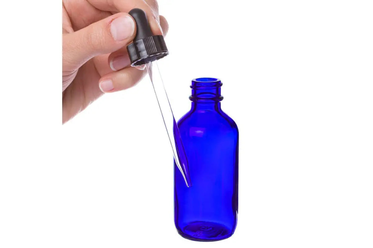 Global Cobalt Blue 2oz Black Mist Sprayer Bottle (60ml) Pack of 8 - Glass Tincture Bottles with Black Mist Sprayers for Essential Oils & More Liquids