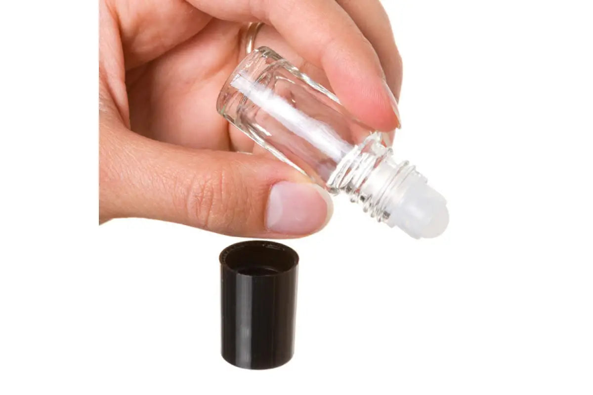 144 Premium Spiral Glass Roll-On 1/3 oz Cylinder Bottles (Black Caps)