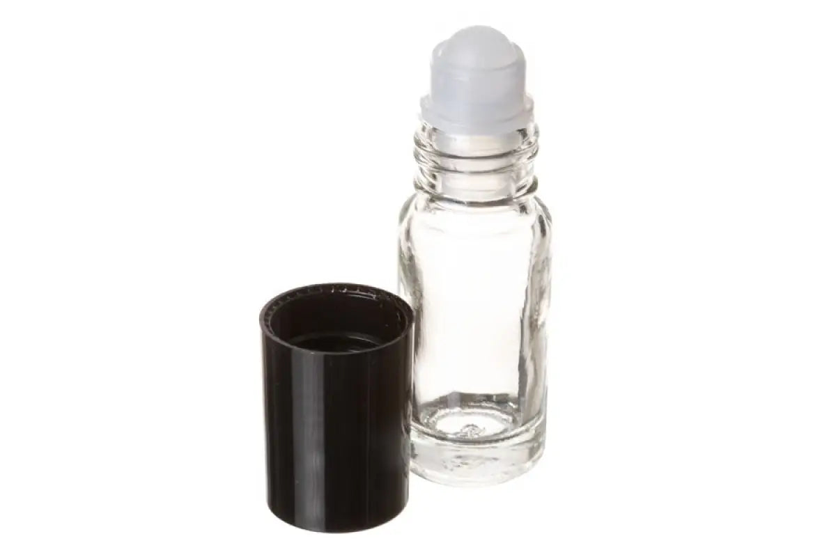 144 Premium Spiral Glass Roll-On 1/3 oz Cylinder Bottles (Black Caps)