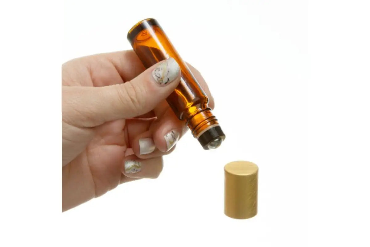 1/3 oz. Amber Glass Bottles with Metal Roll-ons and Black Caps