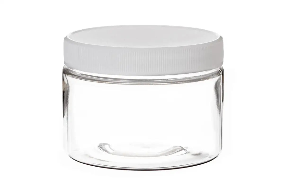 16 oz. Clear PET Plastic Jar with White Ribbed Lid - AromaTools®