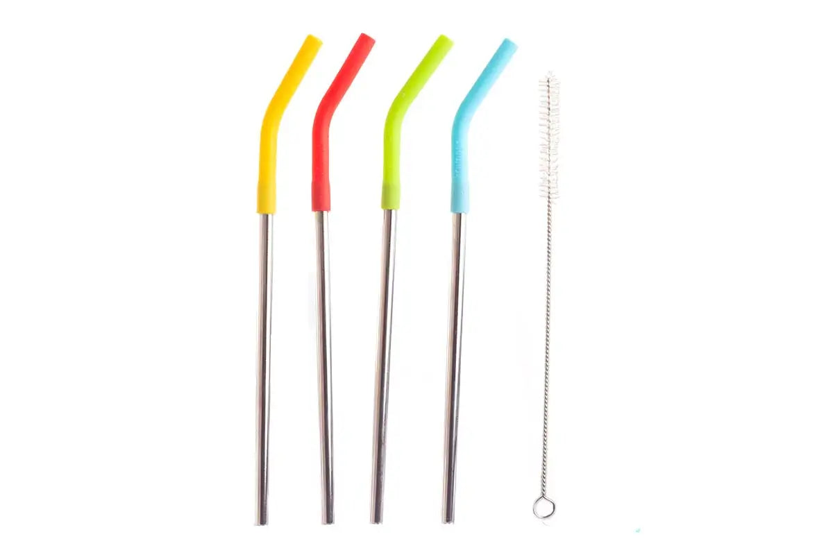 4 Piece Stainless Steel Bent Straw with Silicone Set - Primula