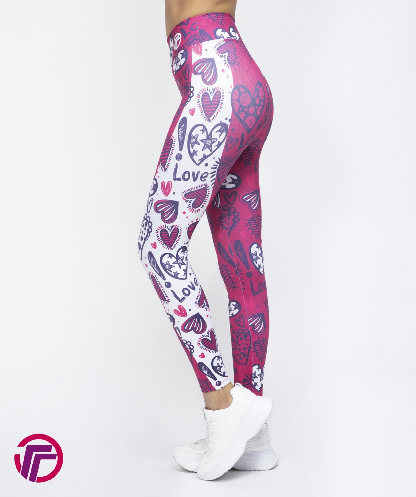 Leggins Deportivos Mujer Estampado Corazones Rojo/Negro - TFIT PRO 881