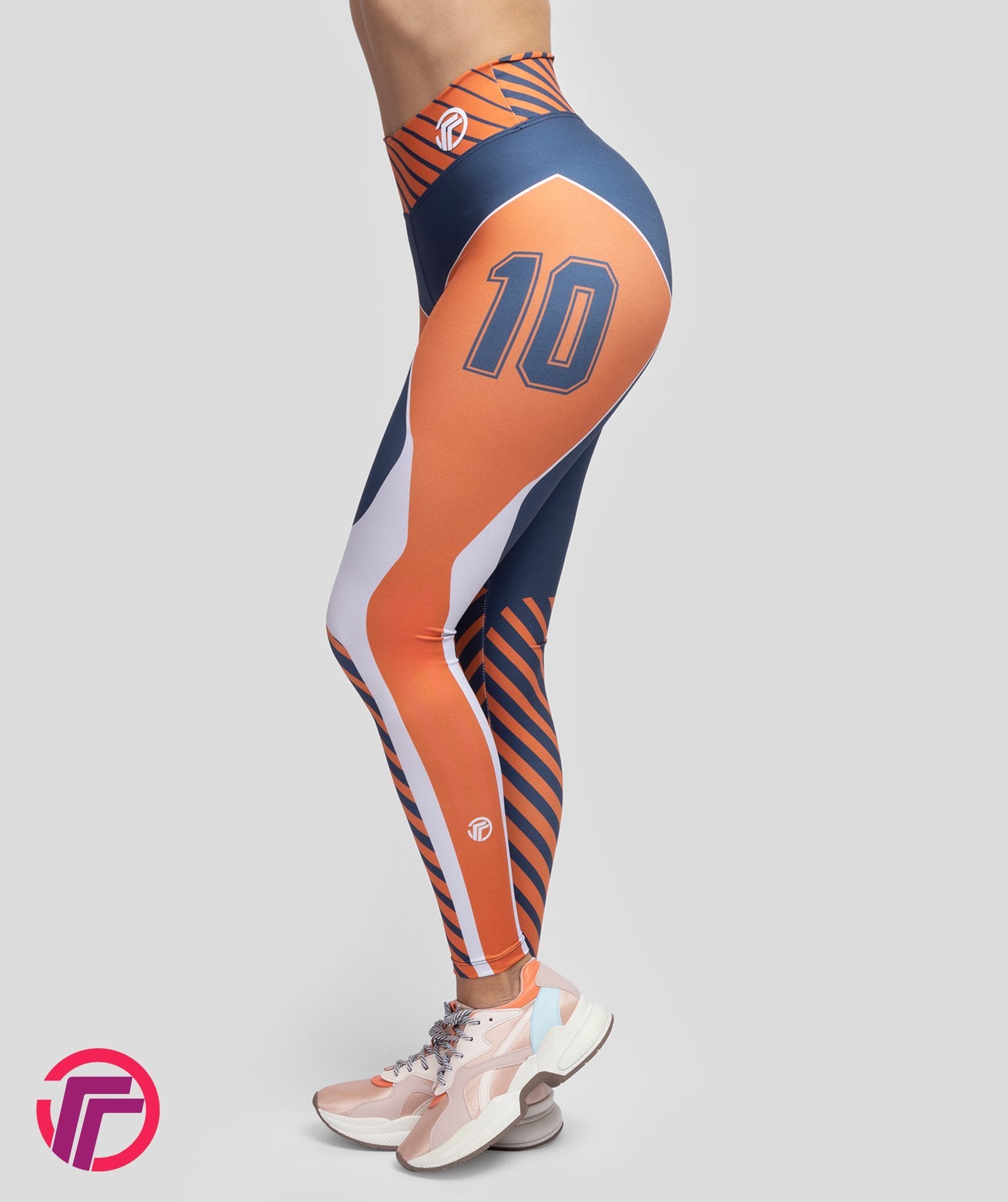 Leggins Deportivos Mujer Estampado Número 10 Naranja/Gris - TFIT PRO 928