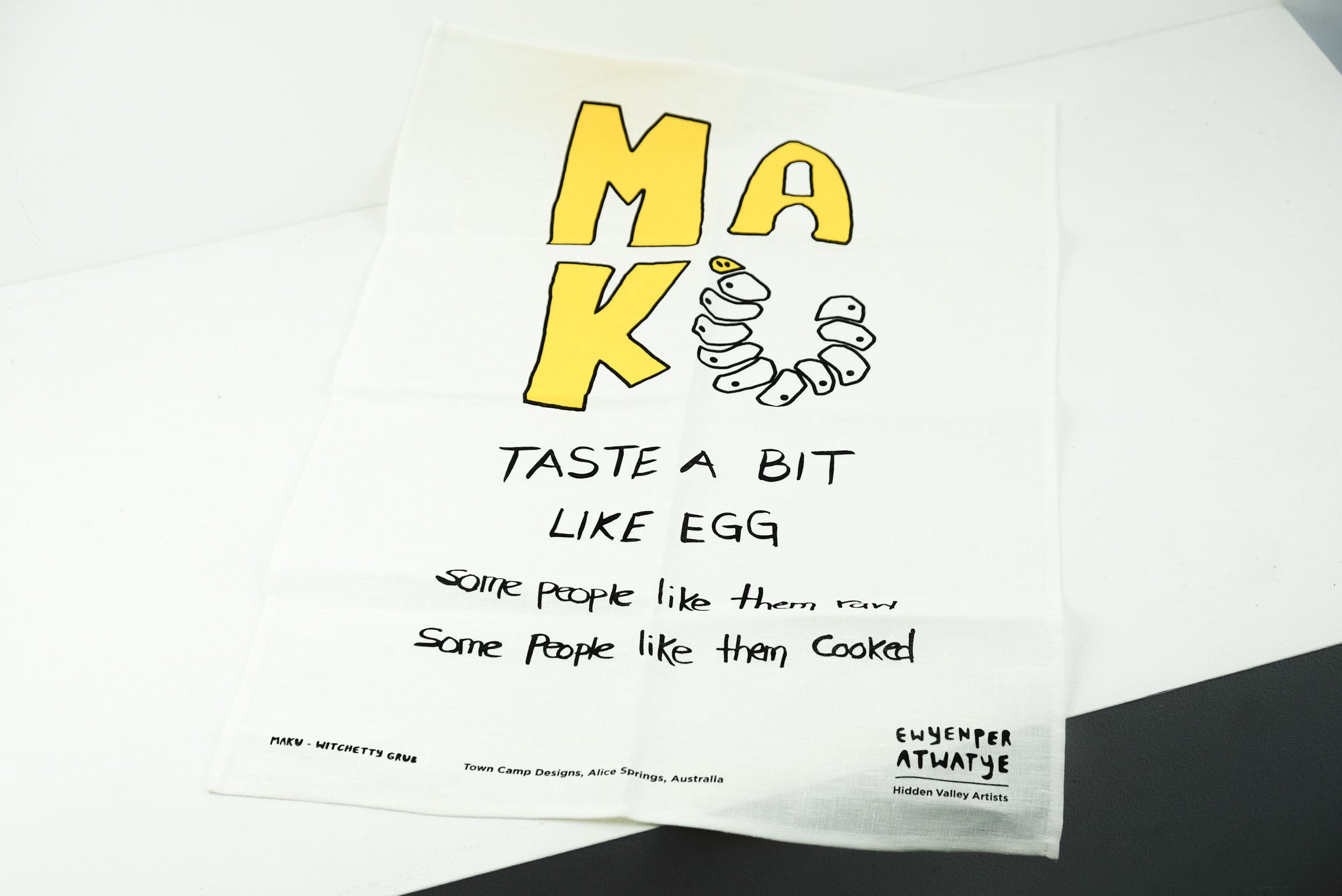 Town Camp Designs Printed Tea Towel - Maku - Witchetty Grub