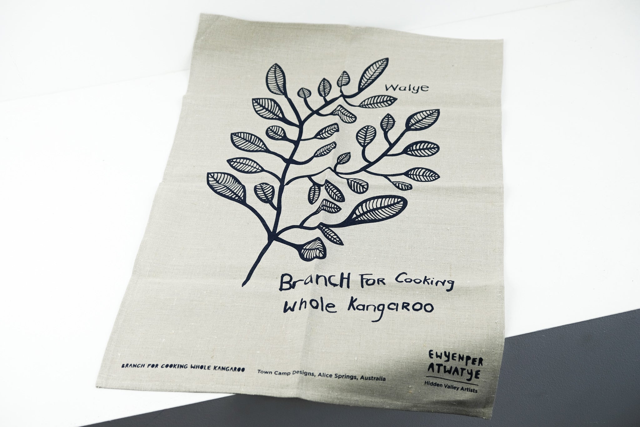 Town Camp Designs Printed Tea Towel - Branch For Cooking Whole Kangaroo