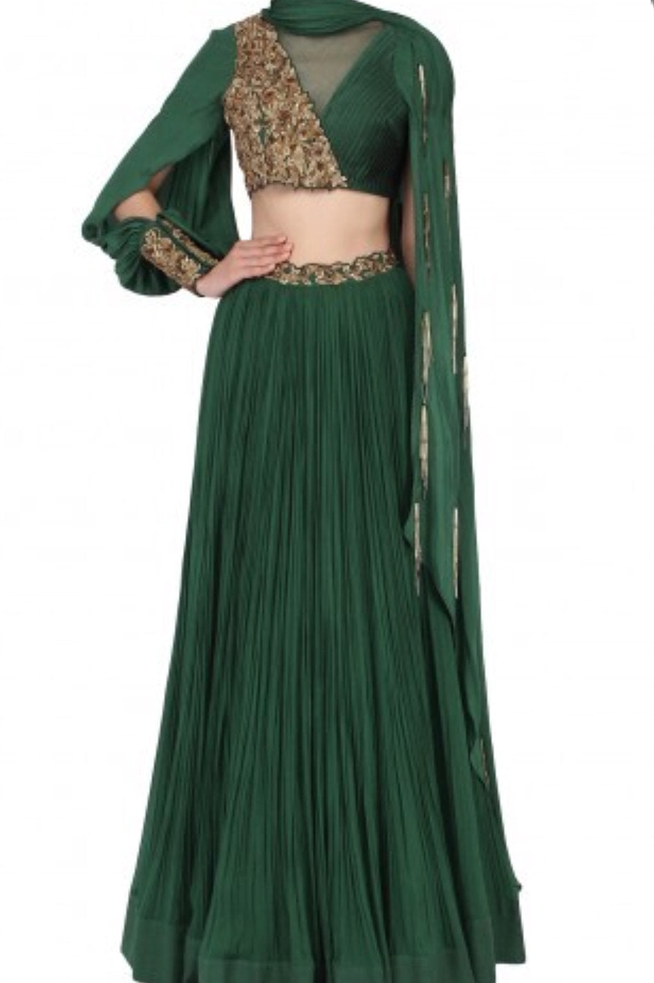 Designer Half and half crop top skirt with draped dupatta: Perfect ...