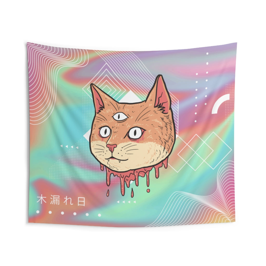 Psychedelic Three-Eyed Cat Tapestry