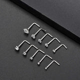 Tornito 20G 10Pcs Stainless Steel L Screw Bone Shaped Nose Studs Rings CZ Nose Ring Labret Nose Piercing Jewelry for Men Women Silver Tone 1.5mm-2mm-2.5mm-3mm-3.5mm CZ A:10Pcs,L Shaped