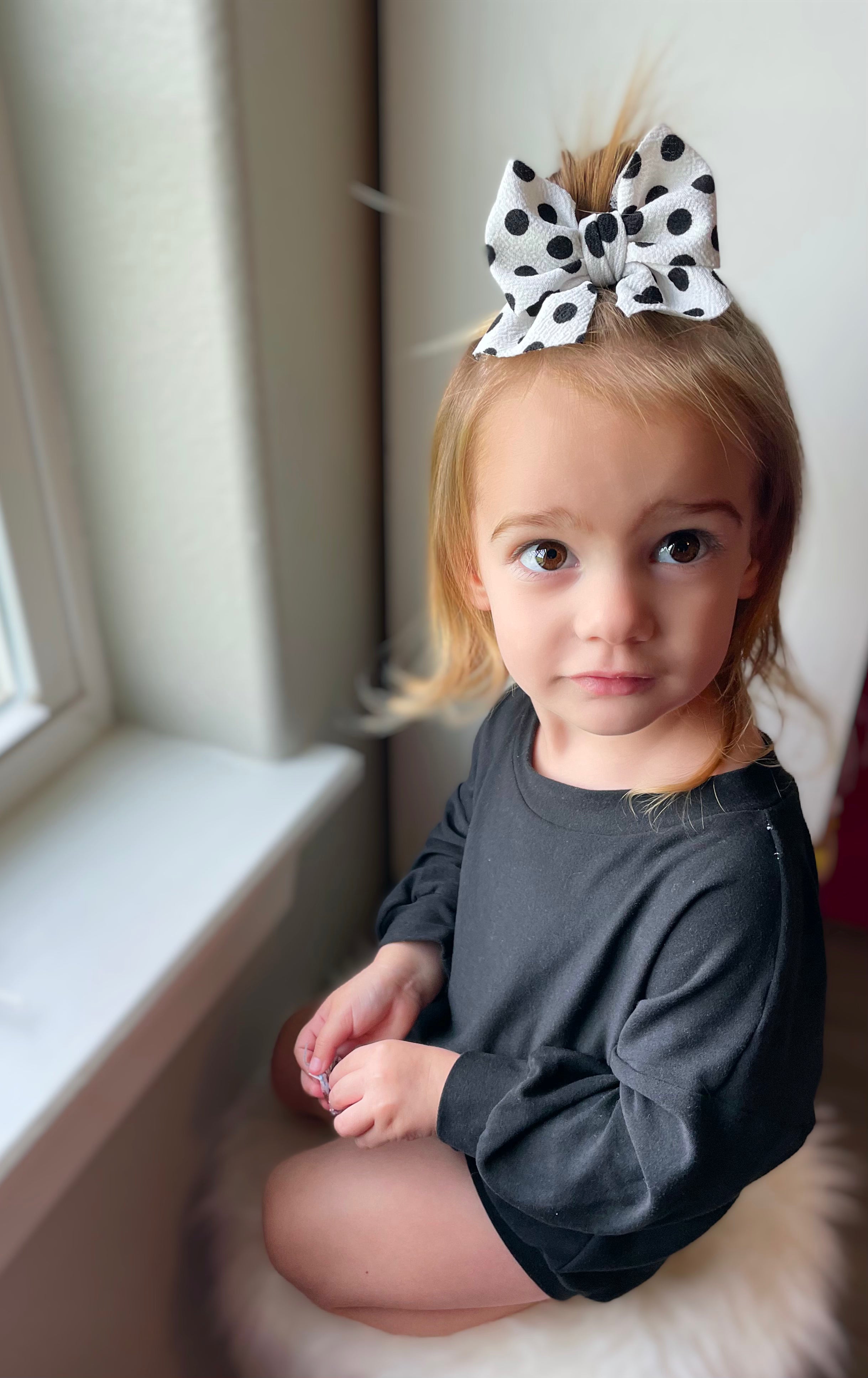 White w/Black Polka Dot Pigtails