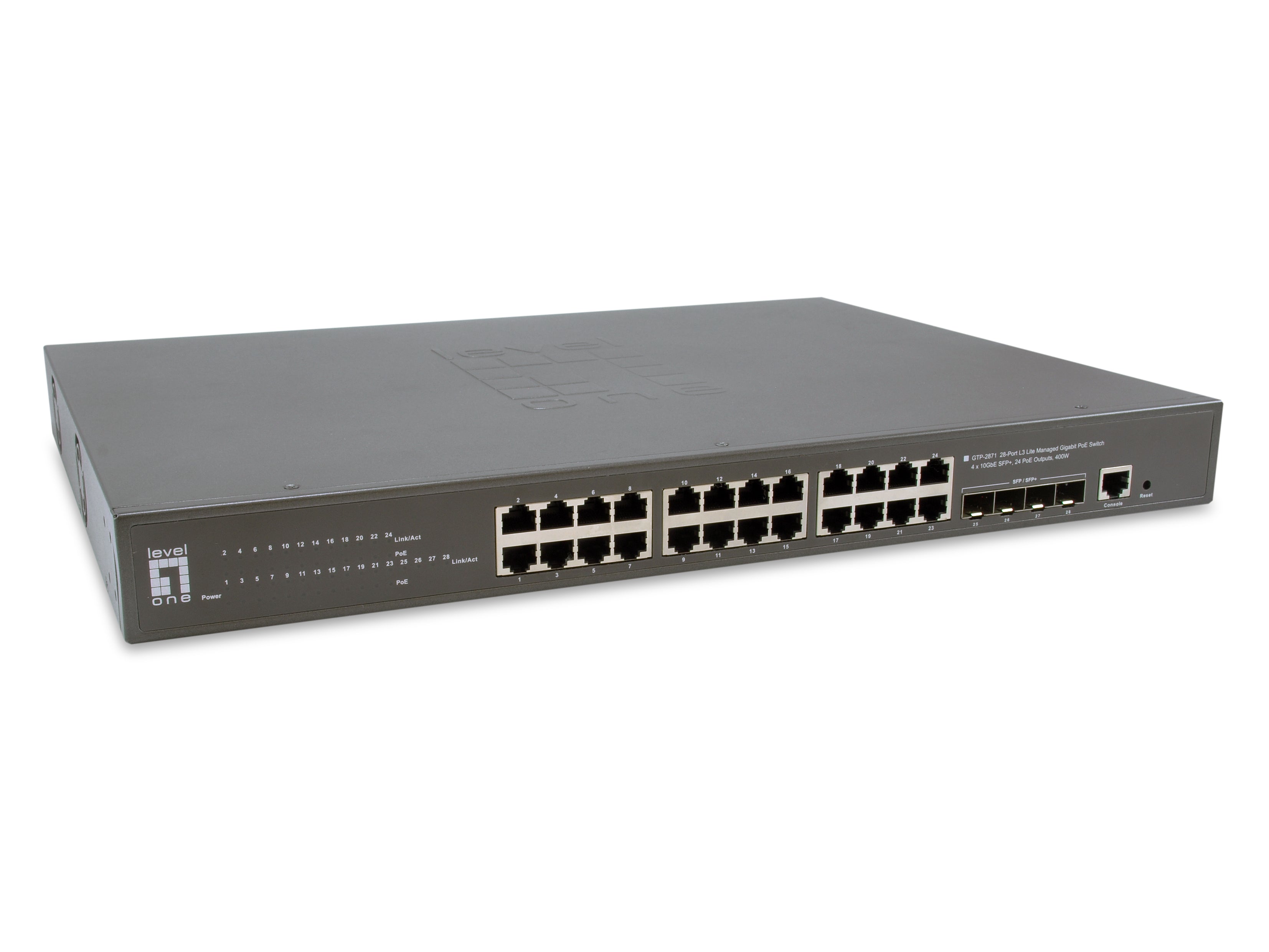 GEL-2871 28-Port L2 Plus Managed Gigabit Switch, 24 x 1GbE RJ45, 4 x  1/2.5GbE SFP - LevelOne