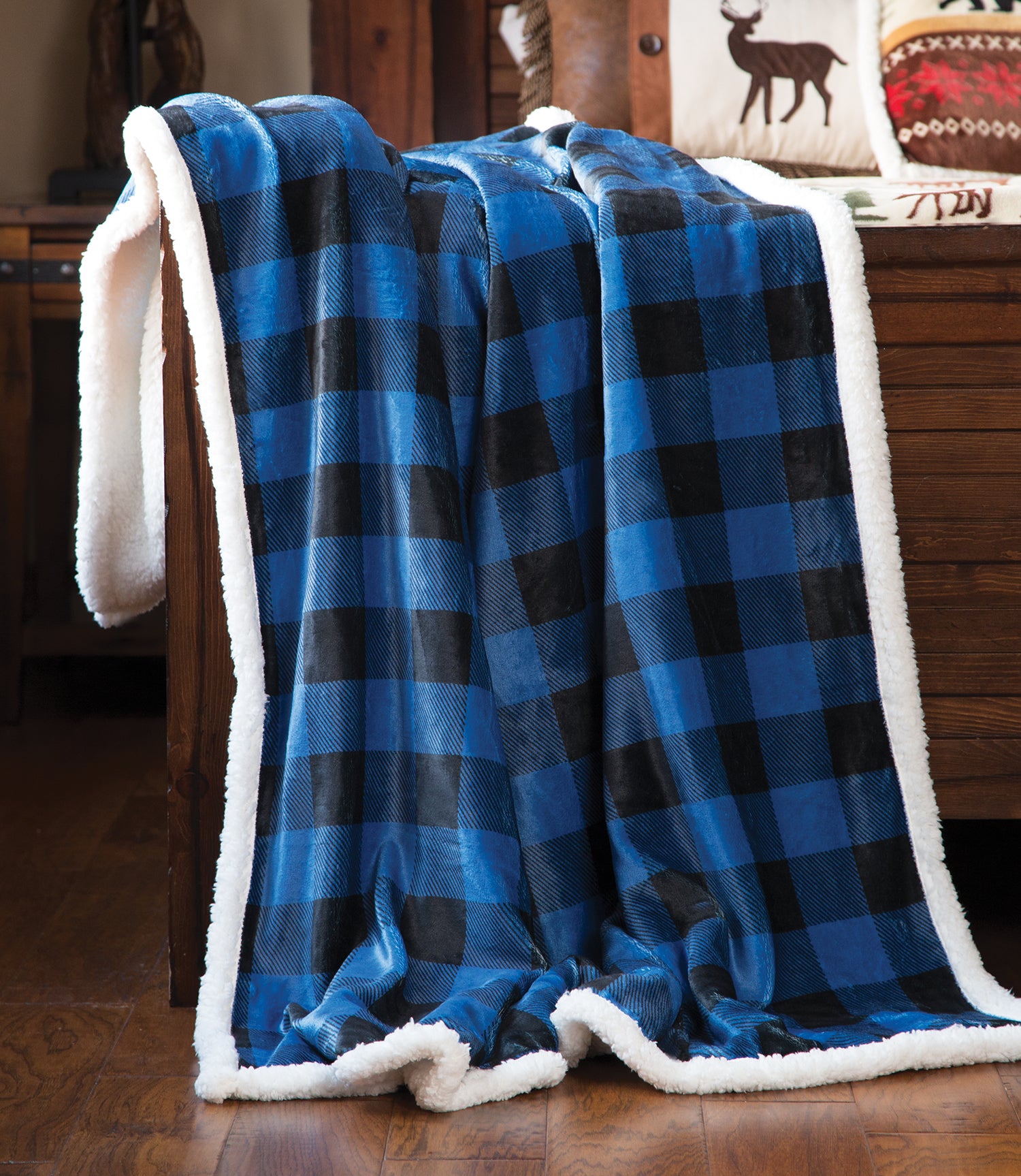 Wrangler Blue Lumberjack Buffalo Plaid Sherpa Fleece Throw Blanket Carstens