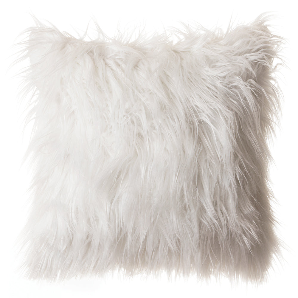 white fur pillow cover