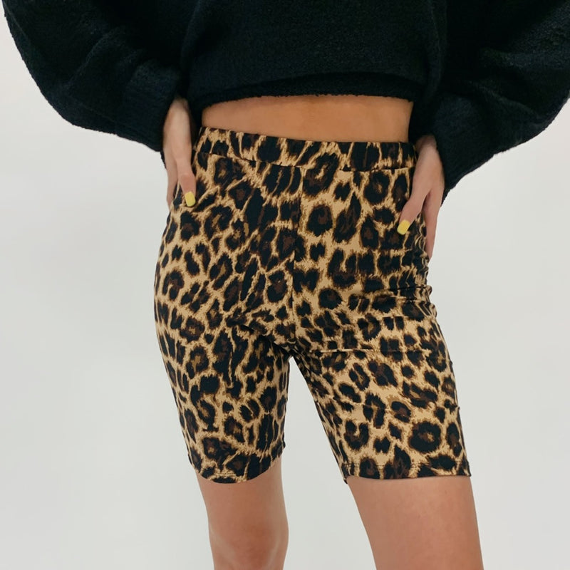 black cheetah biker shorts