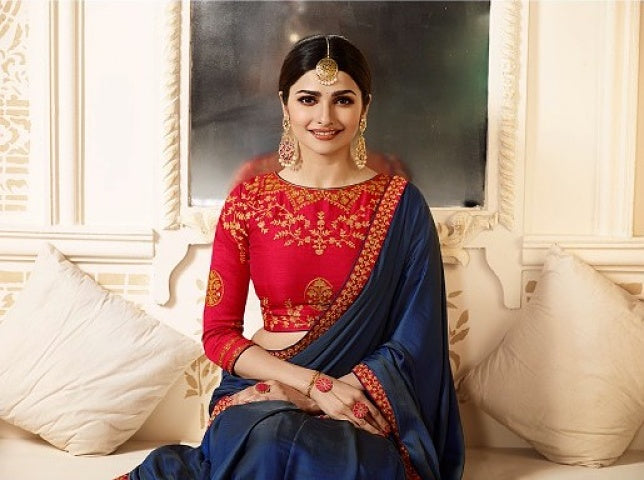 red saree with navy blue blouse